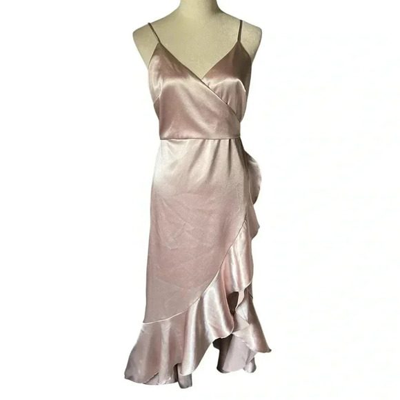 Birdy Grey YC Satin Asymmetrical Blush Rose Gold Romantic Feminine Dress Women L - Picture 3 of 8